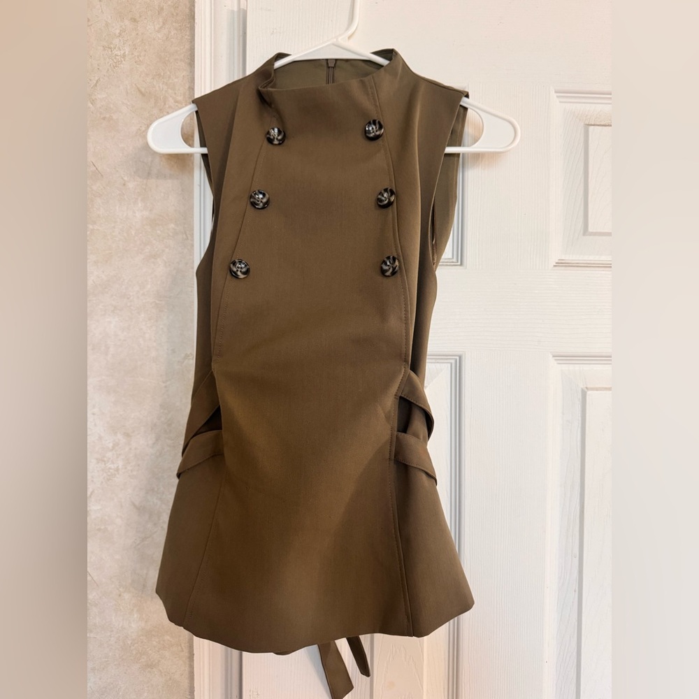 Zara Double-Breasted Sleeveless Khaki Top